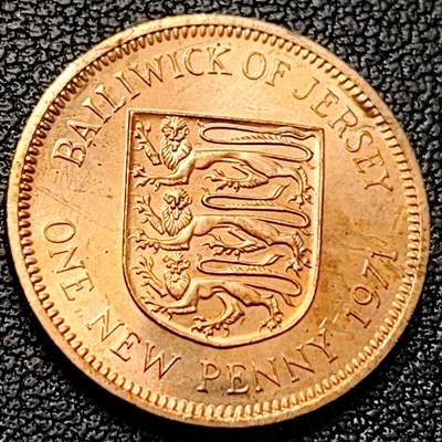 泉币菌-第229场-拍品多 请提前出价 原铜光极美 三狮子 泽西岛1971年1便士青铜币 女王钱币 20毫米3.55克