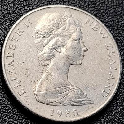 泉币菌-第229场-拍品多 请提前出价 1980年 英属新西兰20分镍币 几维鸟  伊丽莎白二世女王 28.5mm 