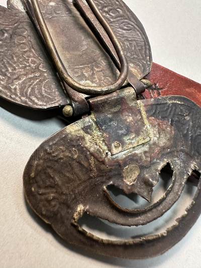 清-民国-建国｜老铜器专场.伍 民国老黄铜精工蝠纹带扣