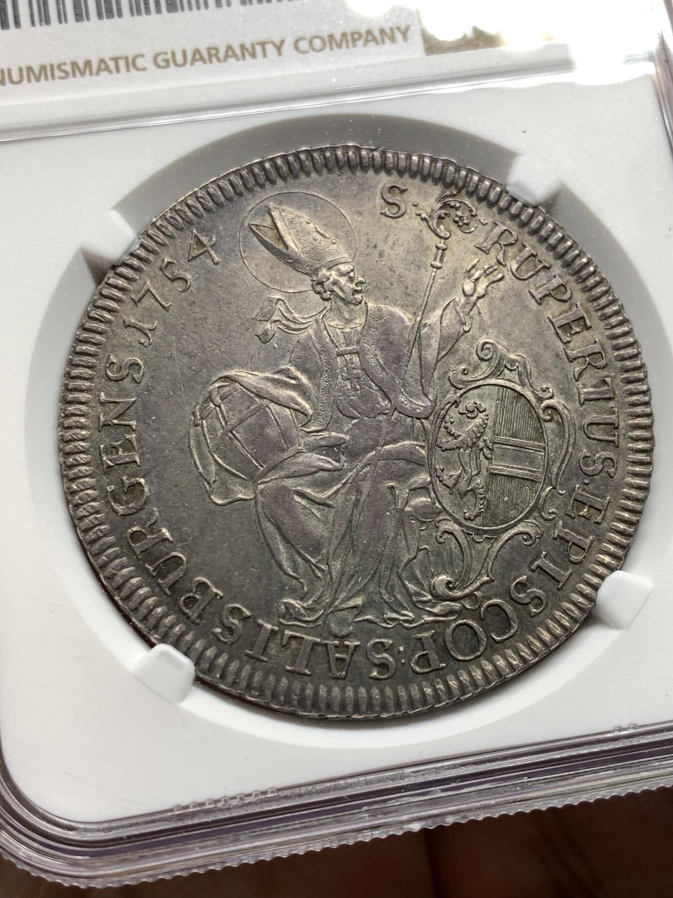 《竞宝斋》第481场 周日，周一 2场连拍 （全场包邮）20级店铺 欢迎送拍 NGC AU58 神圣罗马帝国 萨尔茨堡大主教区 1754年 圣母抱婴泰勒大银币 稀见品种 独年发行 更高分仅3枚