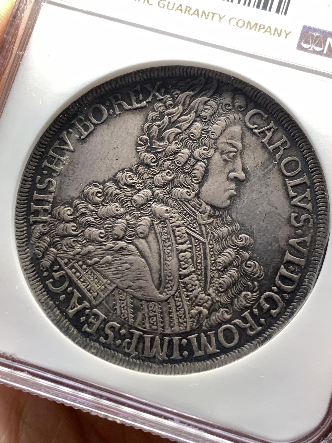 《竞宝斋》第481场 周日，周一 2场连拍 （全场包邮）20级店铺 欢迎送拍 NGC MS61 神圣罗马帝国1713年卡尔六世双头鹰大泰勒 超绝大波浪 原味深五彩包浆 疑似低评