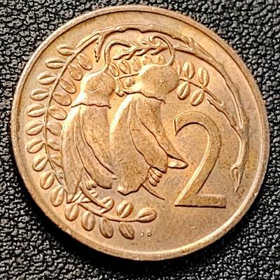 泉币菌-第229场-拍品多 请提前出价 英属新西兰1974年2分青铜币 金雀花 伊丽莎白二世女王  
