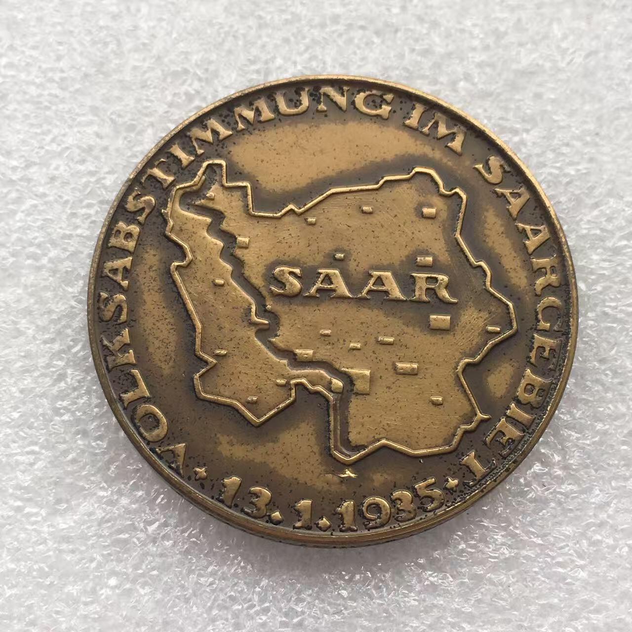 世界钱币专场拍卖 每周二开拍 1935年德国第三帝国萨尔回归纪念铜章