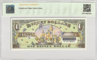 PThappally收藏第57次拍卖，英联邦地区硬币纸币 美国，2005年迪士尼1美元D系列，迪士尼乐园50周年纪念 TQG 66 EPQD Gem UNC