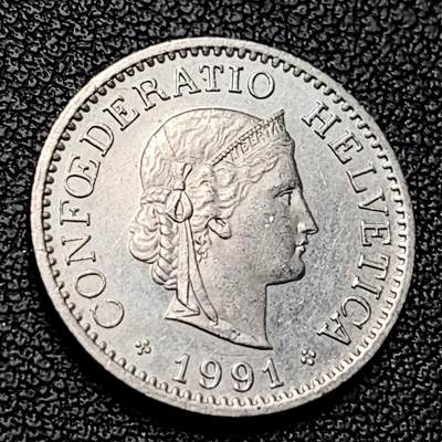 泉币菌-第228场-三月三 上巳节专场 拍品多 请提前出价 高币值 百年延续 女神 瑞士1991年 10分銅镍硬币