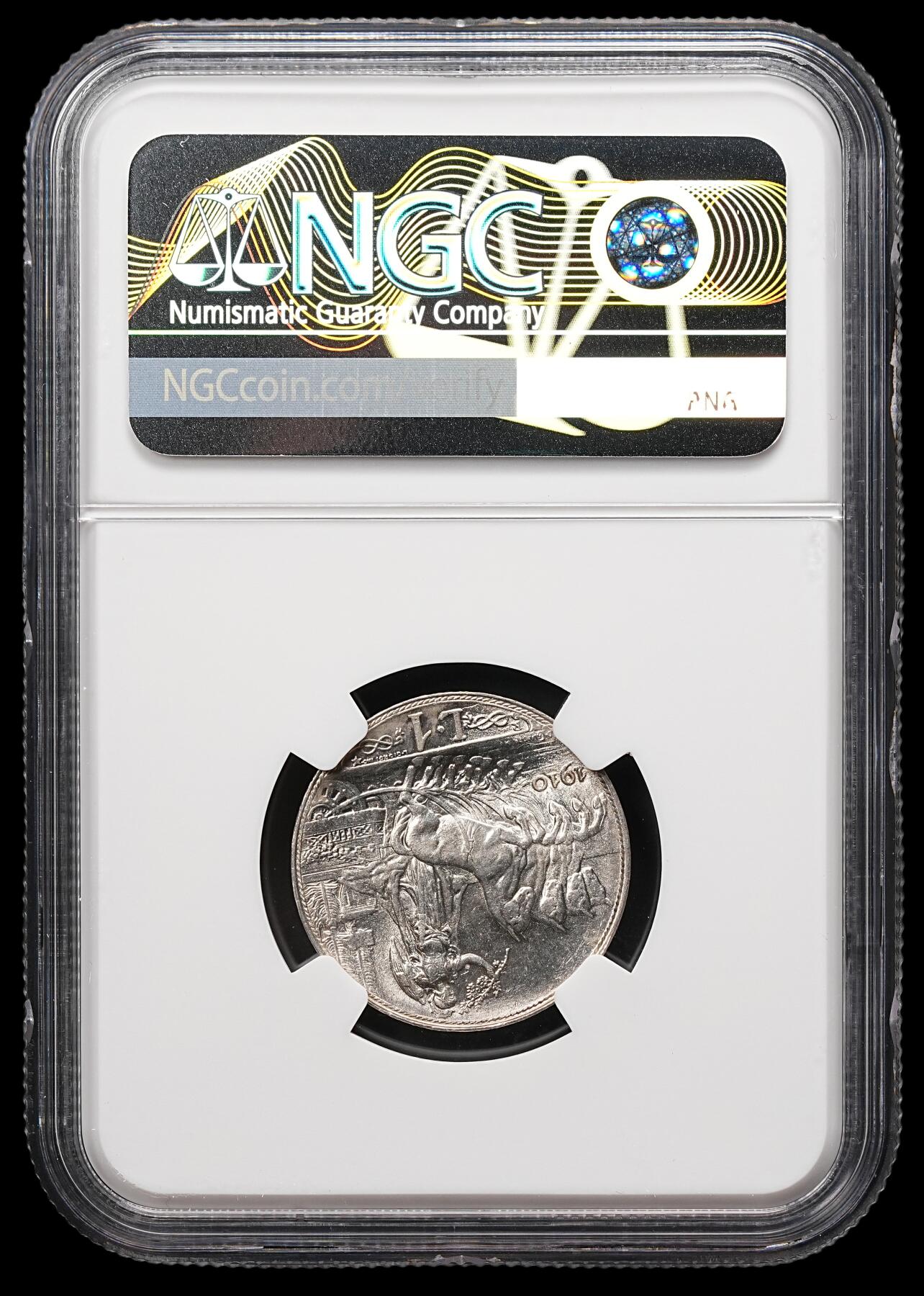 修遠堂世界钱币第112期 NGC MS65 1910年意大利圈版马车1里拉银币，收藏级状态，少见的年份