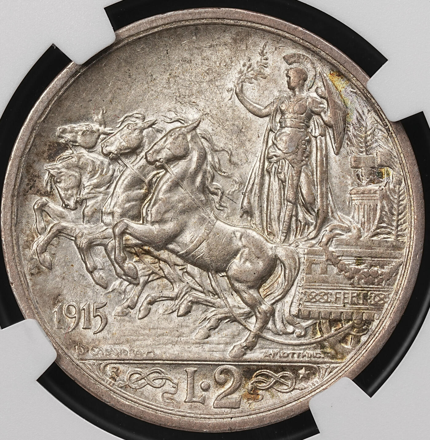 修遠堂世界钱币第112期 NGC MS62 1915年意大利马车2里拉银币，上期拍品，被鸽重拍