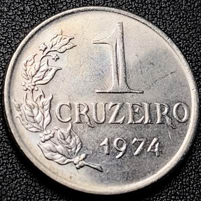 泉币菌-第229场-拍品多 请提前出价 原光美品 29mm  巴西1克鲁塞罗铜镍币 1974年 女神 