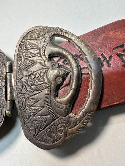 清-民国-建国｜老铜器专场.伍 民国老黄铜精工蝠纹带扣