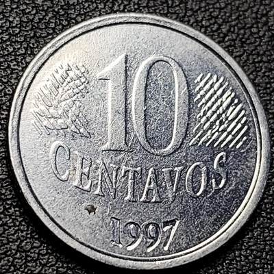 泉币菌-第229场-拍品多 请提前出价 巴西1997年10分 共和国肖像 不锈钢币 22mm 