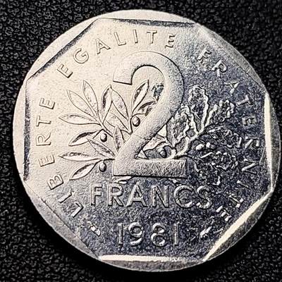 泉币菌-第229场-拍品多 请提前出价 法国早期（1981年）2法郎镍币 26mm 播种女神 入欧前 末版 绝版币