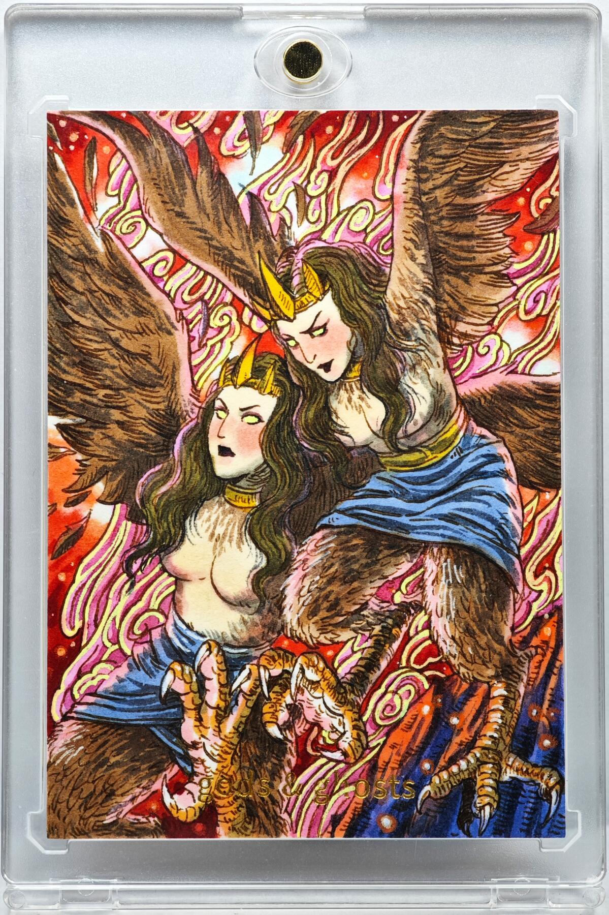 白泽拍卖卡牌手绘专场第35期（问东城春色，正谷雨，牡丹期） 2024 多吉手绘卡 鹰女  多吉亲签 卡砖封装