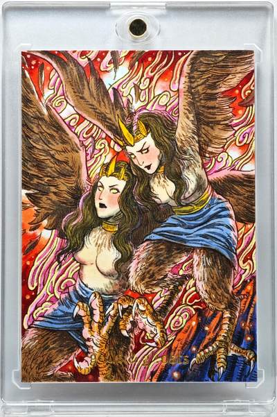 白泽拍卖卡牌手绘专场第35期（问东城春色，正谷雨，牡丹期） - 2024 多吉手绘卡 鹰女  多吉亲签 卡砖封装