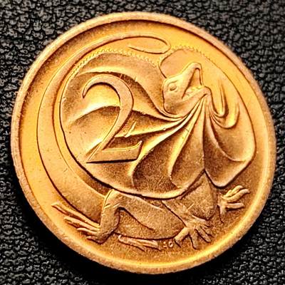 泉币菌-第229场-拍品多 请提前出价 1984年 英属 澳大利亚2分铜币 伞蜥蜴 斗篷蜥 伊丽莎白二世 21.5mm