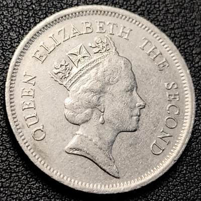 泉币菌-第229场-拍品多 请提前出价 英属香港 1990年壹圆  狮子 女王 高冠 铜镍币  25.5mm 