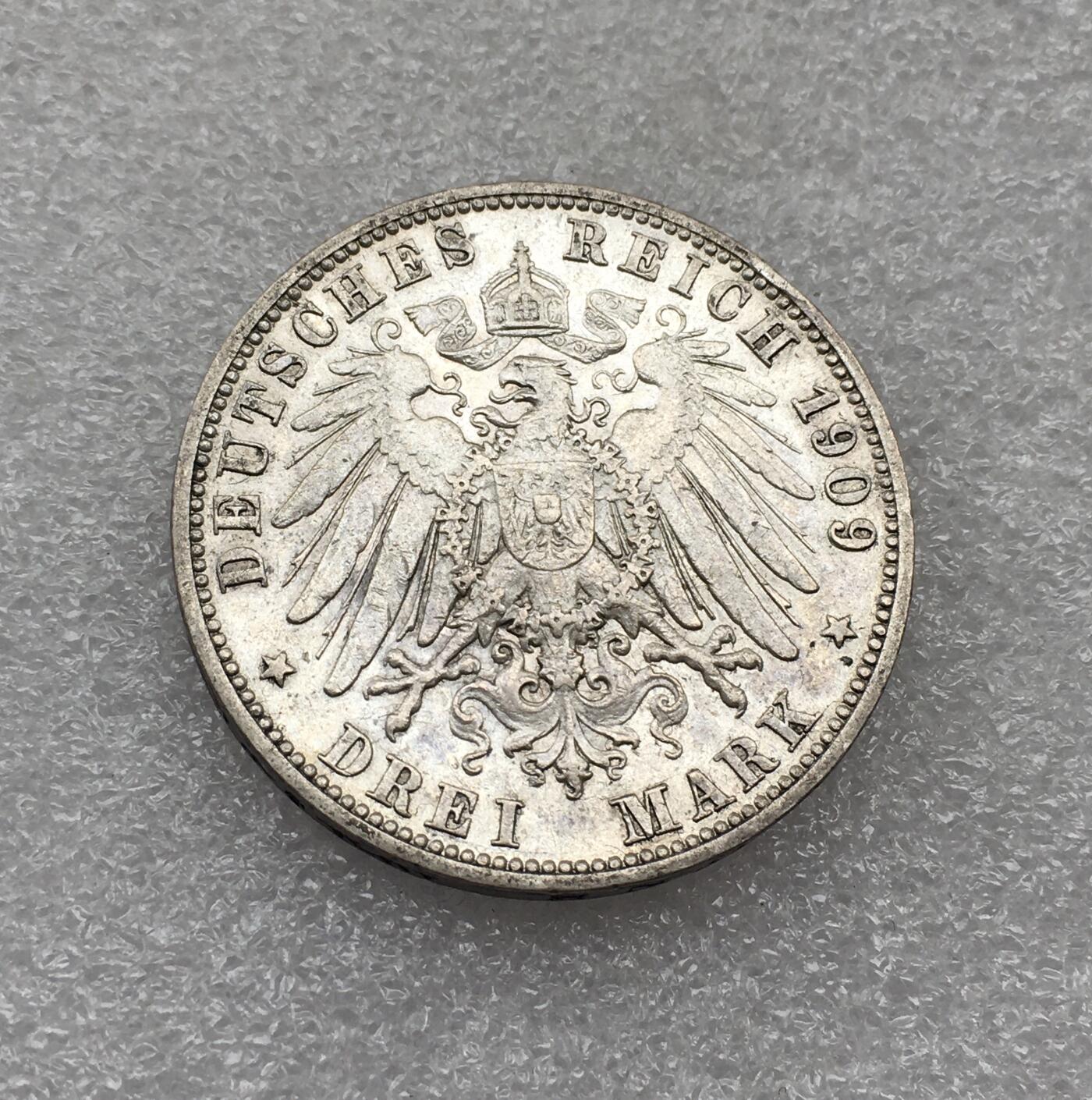 世界钱币专场拍卖 每周二开拍 1909年德国符腾堡威廉二世3马克银币