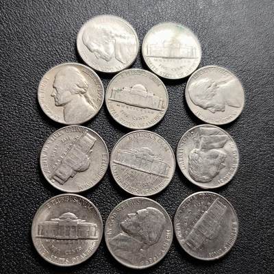 泉币菌-第228场-三月三 上巳节专场 拍品多 请提前出价 - 11枚一组 美国杰斐逊纪念币 混合年份