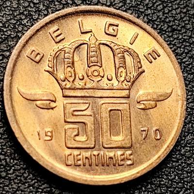 泉币菌-第229场-拍品多 请提前出价 比利时 1970年50分 铜币 荷兰文版  19mm