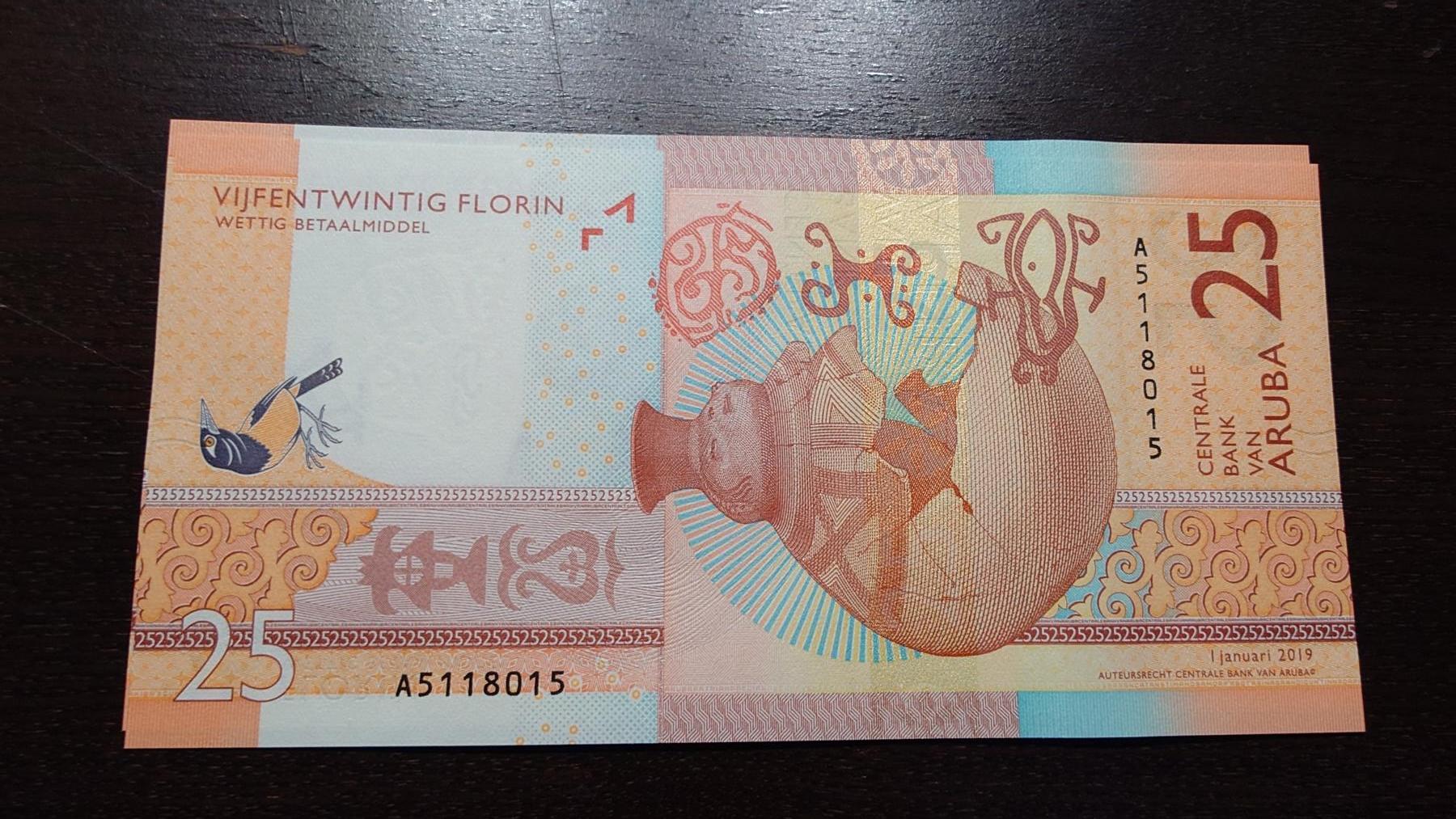 世界钱币～微拍第245期暨2026年第26期  新货卖剩品种部分上架提供选购【有看中的就一开始就出价，别为了晚付几天押金拖到最后，这里没出价的只要群里卖掉了就会撤】 【一口价已售出】2019年阿鲁巴25元 全新绝品无47尾号8015