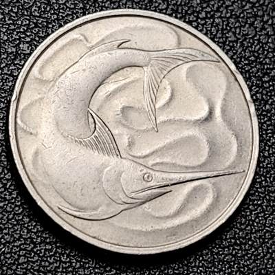 泉币菌-第228场-三月三 上巳节专场 拍品多 请提前出价 高币值 1976年 新加坡20分 海洋动物-剑鱼 24mm