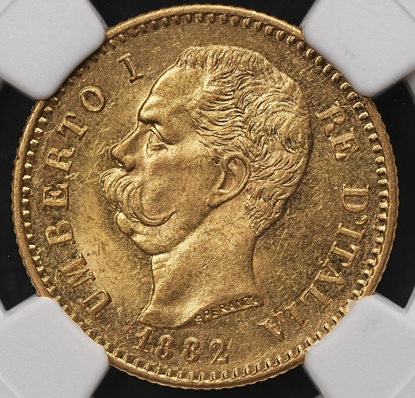 修遠堂世界钱币第112期 NGC MS63 1882年意大利20里拉金币，6.45g，含金90%