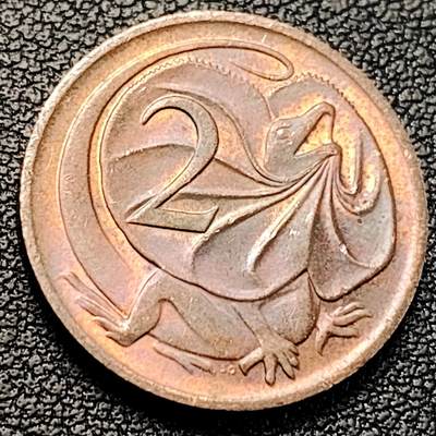 泉币菌-第229场-拍品多 请提前出价 铜光极美 1981年 英属澳大利亚2分铜币 伞蜥蜴斗篷蜥 21.5mm