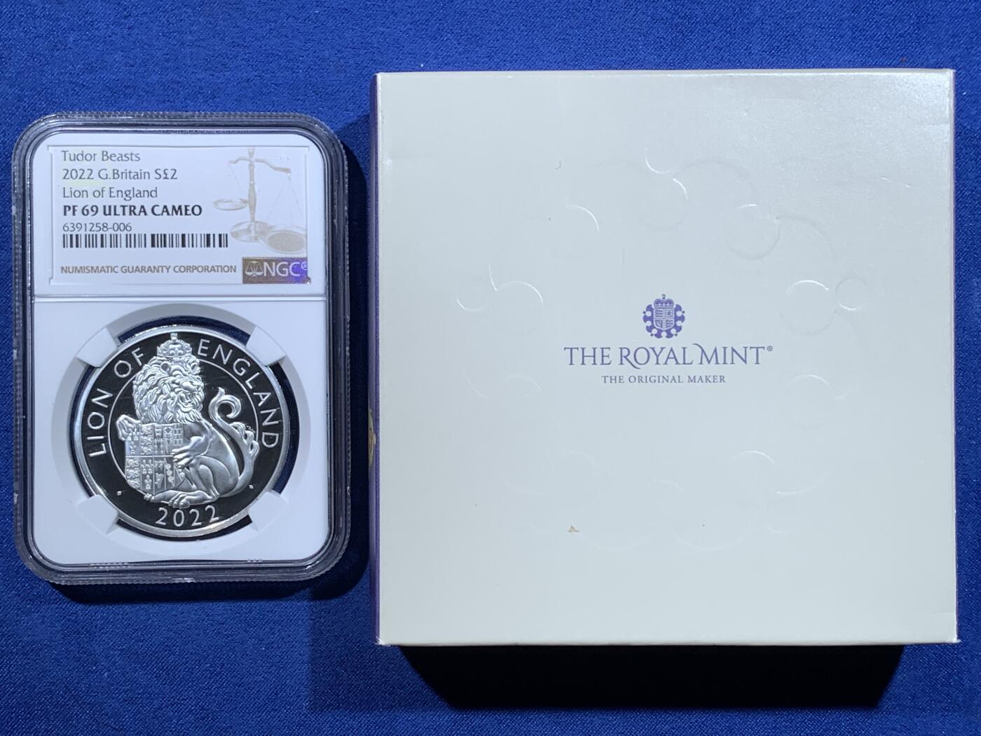 《竞宝斋》第481场 周日，周一 2场连拍 （全场包邮）20级店铺 欢迎送拍 NGC PF69UC 英国 2022年 Tudor Beasts 都铎神兽系列—英格兰狮子一盎司银币（该系列首枚发行的神兽主题）超深浮雕，镜面感极强，盒证齐全。