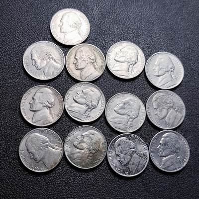 泉币菌-第229场-拍品多 请提前出价 13枚一组 美国杰斐逊纪念币 混合年份