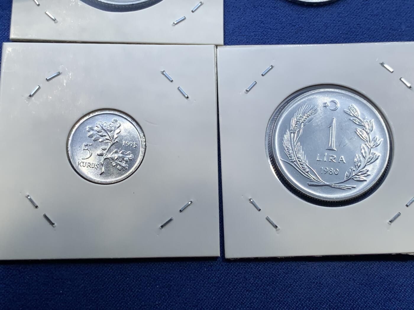 《竞宝斋》第481场 周日，周一 2场连拍 （全场包邮）20级店铺 欢迎送拍 土耳其1975-1980年F.A.O纪念币8枚套（150里拉银币齿边，光边加字两枚不同）