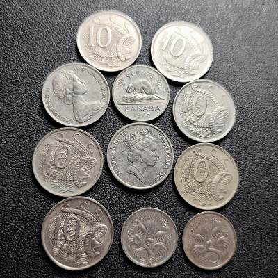 泉币菌-第228场-三月三 上巳节专场 拍品多 请提前出价 - 11枚一组 各国女王白铜币 伊丽莎白二世 混合年份