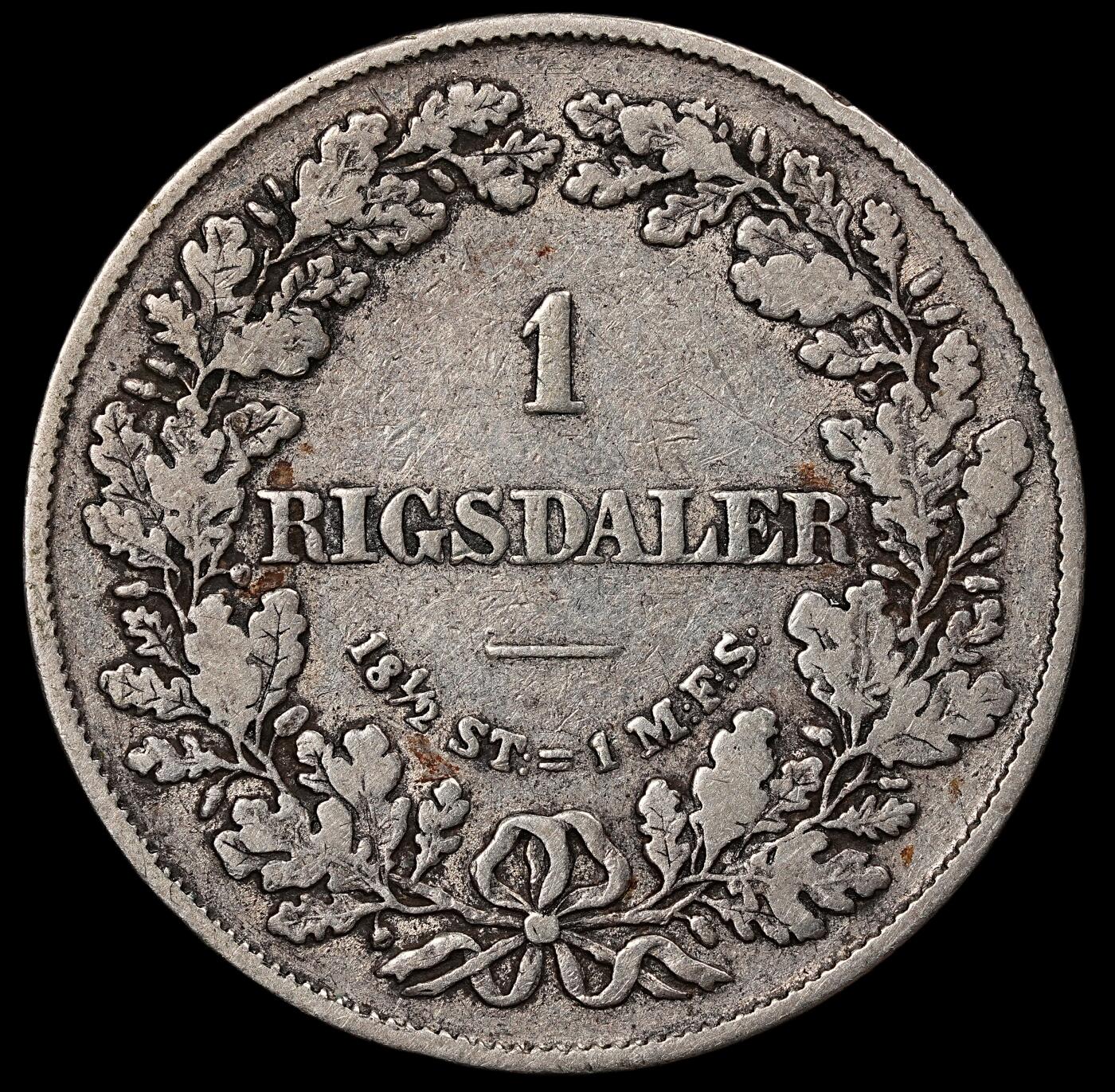 修遠堂世界钱币第112期 1854年丹麦国王弗雷德里克七世（Frederik VII） 1 里格斯达勒（Rigsdaler）银币，14.26g