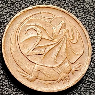 泉币菌-第229场-拍品多 请提前出价 -  1973年 英属澳大利亚2分铜币 伞蜥蜴斗篷蜥 21.5mm