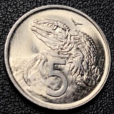 泉币菌-第229场-拍品多 请提前出价 原光极美 19.5mm 蜥蜴新西兰 1967年5分镍币