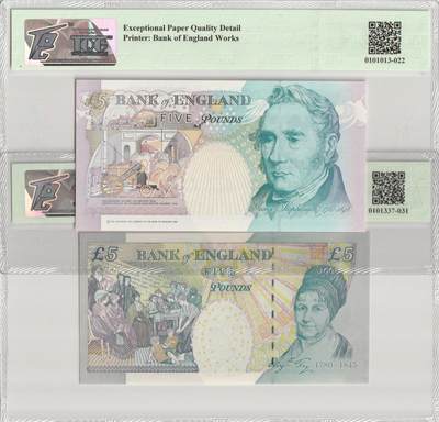 PThappally收藏第57次拍卖，英联邦地区硬币纸币 英格兰银行，1999年，5英镑382Ab & 2002年5英镑391b TQG 66 EPQD and TQG 67 GEPQ Superb Gem UNC 