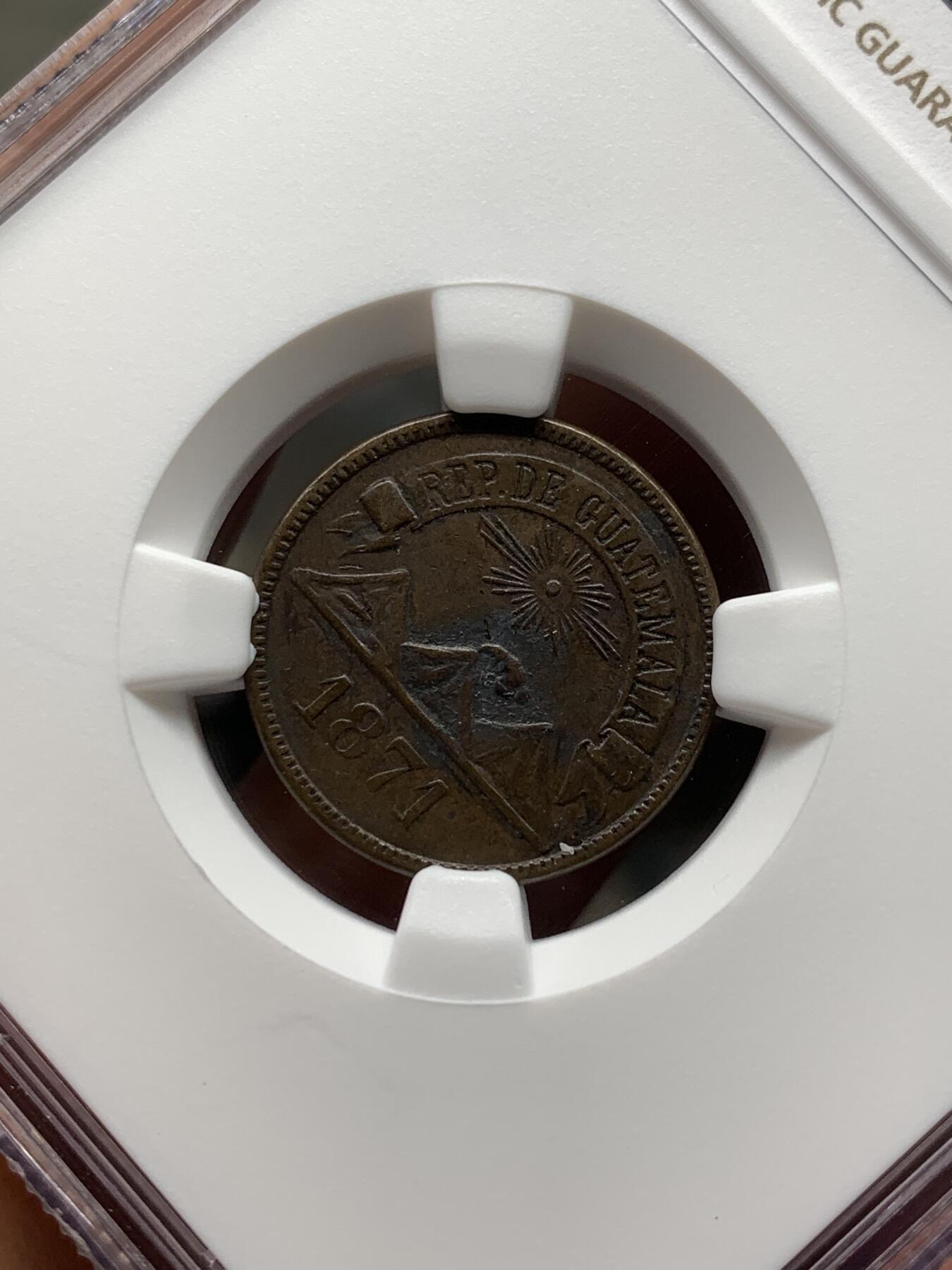 《竞宝斋》第481场 周日，周一 2场连拍 （全场包邮）20级店铺 欢迎送拍 NGC AUD 危地马拉1871年火山1分小铜币