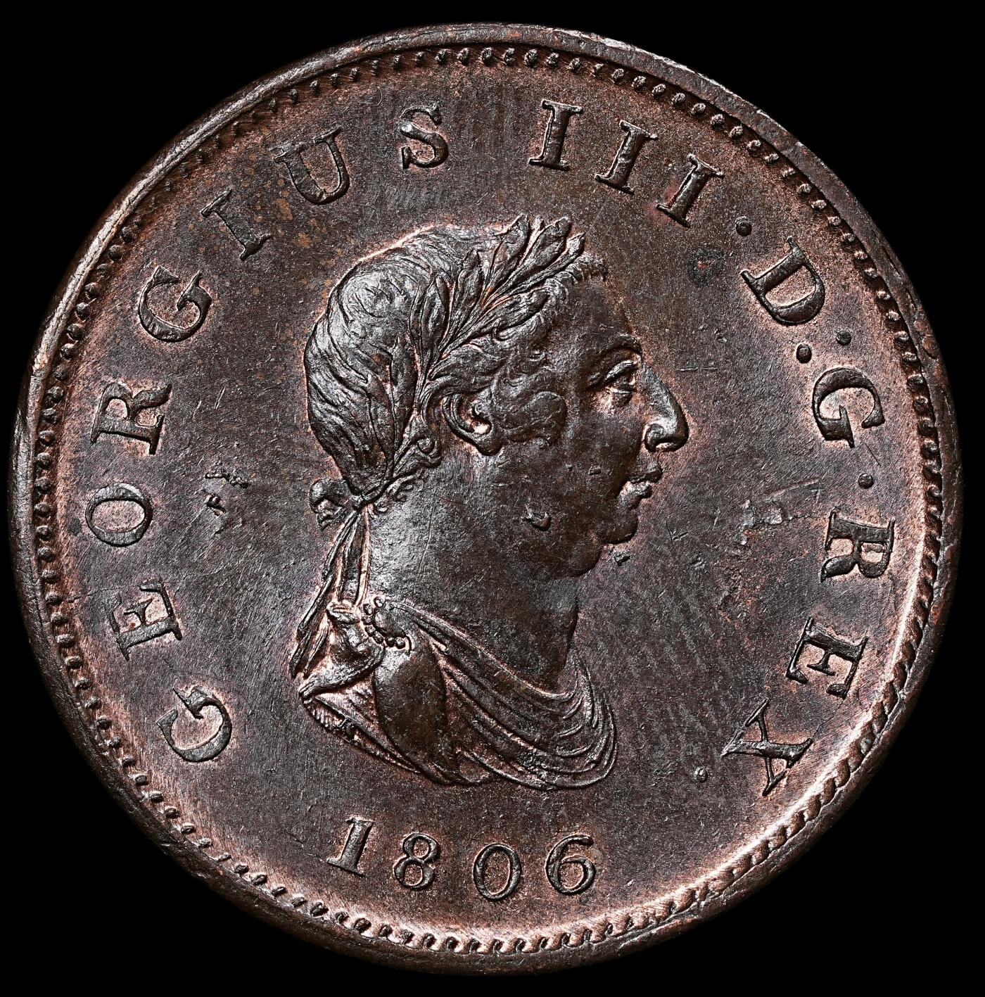 修遠堂世界钱币第112期  1806 年英国乔治三世半便士铜币（Soho 造币厂），带光