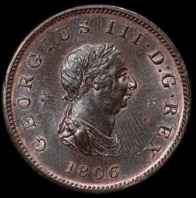 修遠堂世界钱币第112期 -  1806 年英国乔治三世半便士铜币（Soho 造币厂），带光