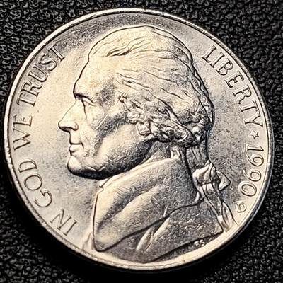 泉币菌-第229场-拍品多 请提前出价 美国1990年5美分纪念币 杰斐逊 及 故居蒙蒂塞洛庄园 21mm