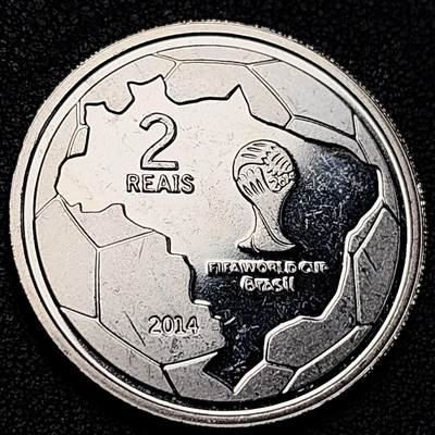 泉币菌-第229场-拍品多 请提前出价 精制币 巴西2014年世界杯 2雷亚尔铜镍币纪念币  重约10.17克 30毫米