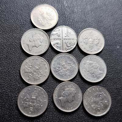 泉币菌-第228场-三月三 上巳节专场 拍品多 请提前出价 - 高币值10枚一组 英国5便士小版 混合年份