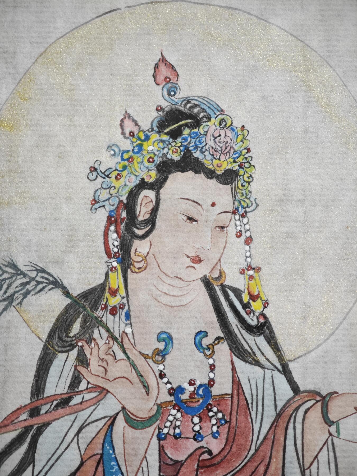 白泽拍卖卡牌手绘专场第35期（问东城春色，正谷雨，牡丹期） 2025 张红手绘画 观世音菩萨 已装裱  张红钤印