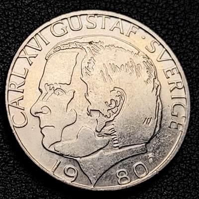 泉币菌-第229场-拍品多 请提前出价 瑞典1980年 1克朗铜镍币 卡尔十六世·古斯塔夫 25mm