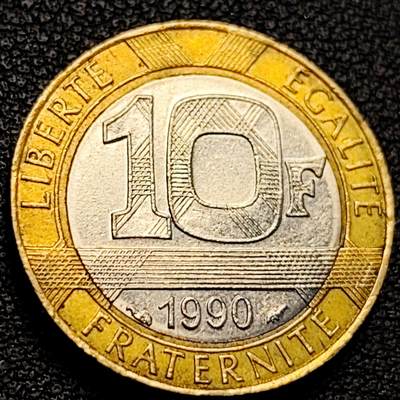 泉币菌-第229场-拍品多 请提前出价 1990 光明小天使  法国 10法郎双色币 铜钱纪念币