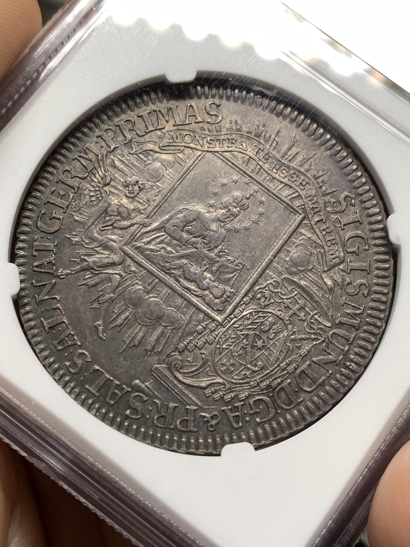 《竞宝斋》第481场 周日，周一 2场连拍 （全场包邮）20级店铺 欢迎送拍 NGC AU58 神圣罗马帝国 萨尔茨堡大主教区 1754年 圣母抱婴泰勒大银币 稀见品种 独年发行 更高分仅3枚