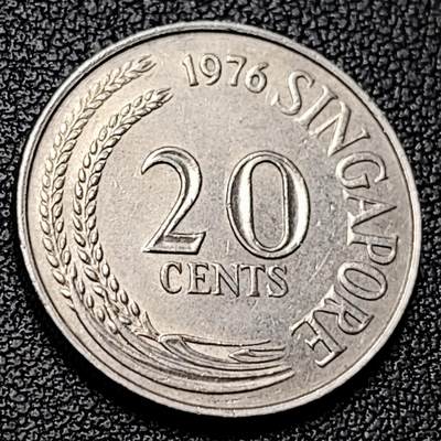 泉币菌-第228场-三月三 上巳节专场 拍品多 请提前出价 高币值 1976年 新加坡20分 海洋动物-剑鱼 24mm