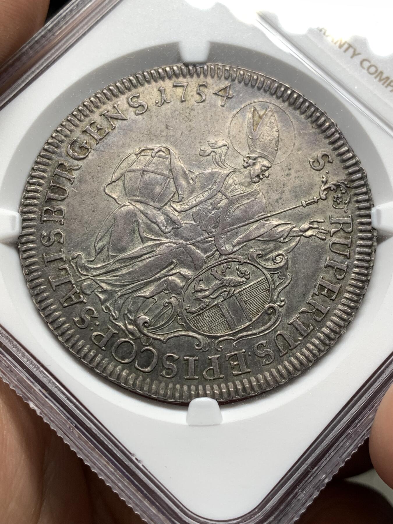 《竞宝斋》第481场 周日，周一 2场连拍 （全场包邮）20级店铺 欢迎送拍 NGC AU58 神圣罗马帝国 萨尔茨堡大主教区 1754年 圣母抱婴泰勒大银币 稀见品种 独年发行 更高分仅3枚