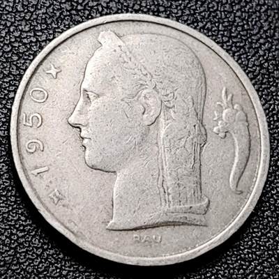 泉币菌-第228场-三月三 上巳节专场 拍品多 请提前出价 比利时1950年5法郎铜镍币（佛兰芒文版BELGIË），谷物女神，24mm
