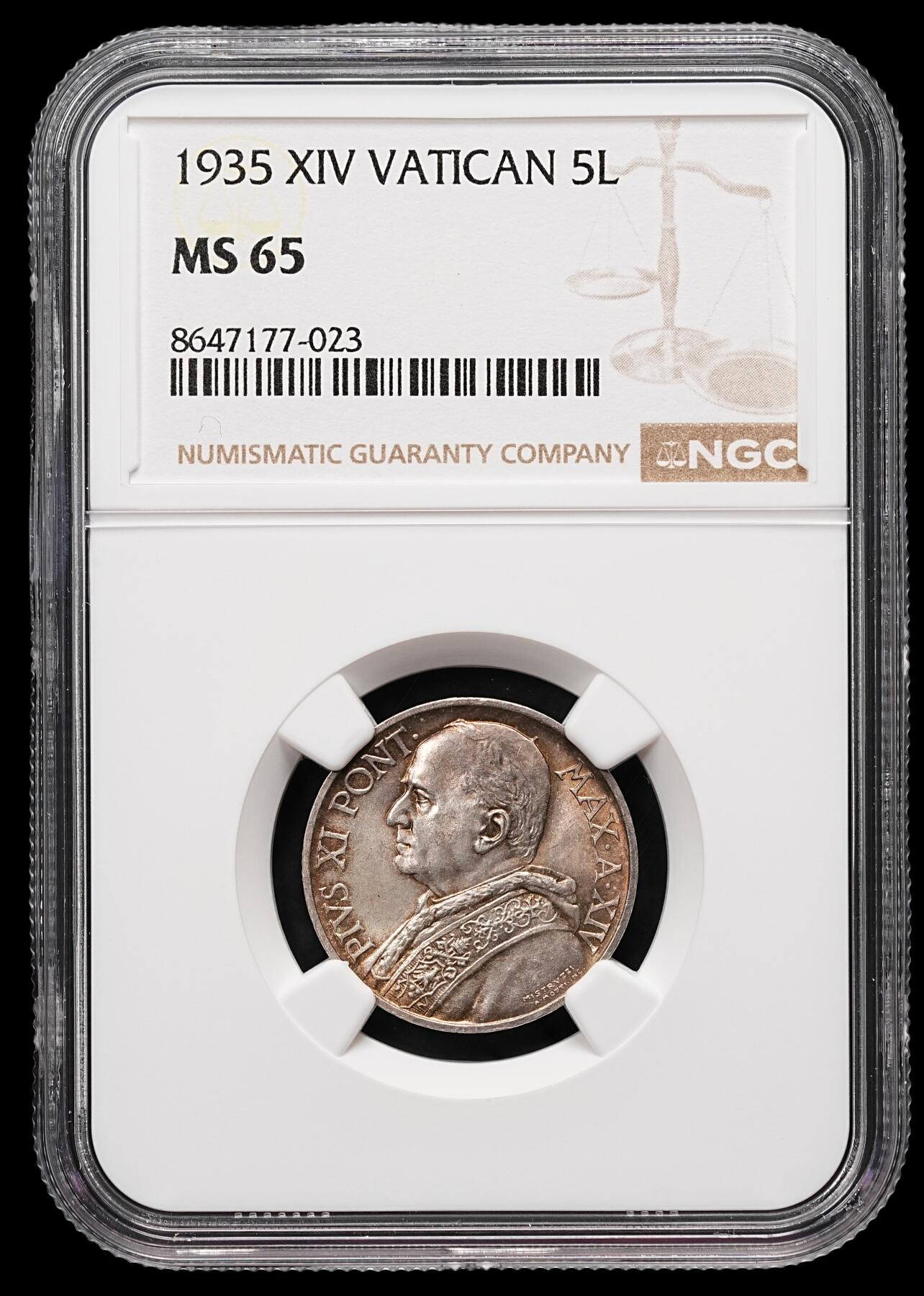 修遠堂世界钱币第112期 NGC MS65 1935年梵蒂冈5里拉银币