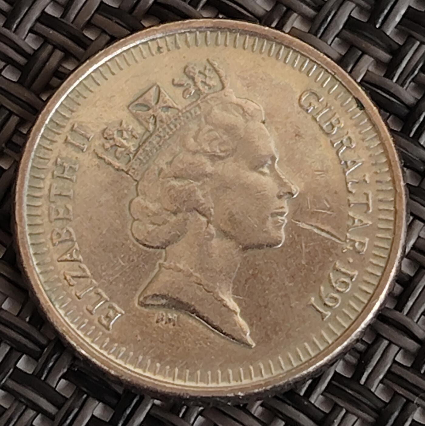 布加迪🐬～世界钱币(上海)🌾第 291 期 /  各国套币和散币 直布罗陀🇬🇮 1991年 5便士