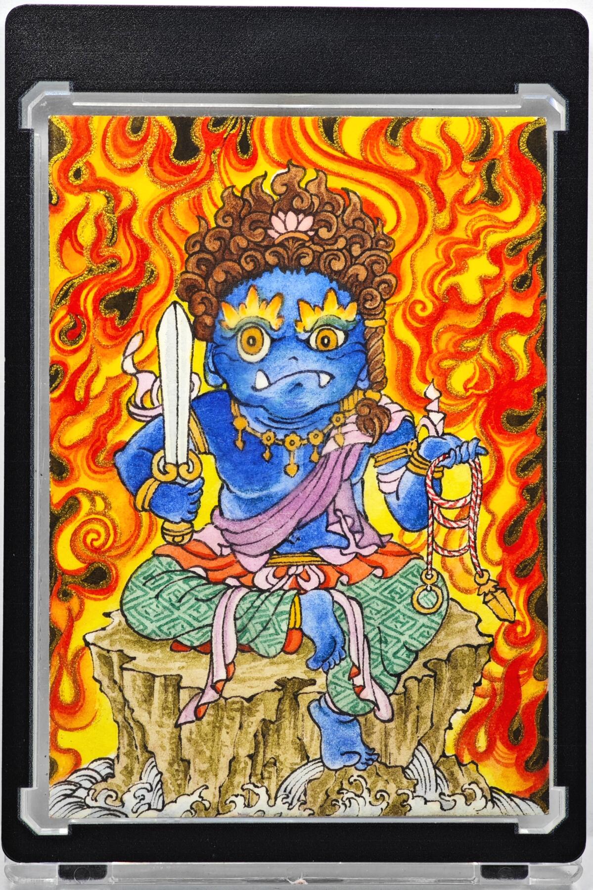 白泽拍卖卡牌手绘专场第35期（问东城春色，正谷雨，牡丹期） 2025 三个仙人手绘卡 不动明王  夜游神亲签 卡砖封装